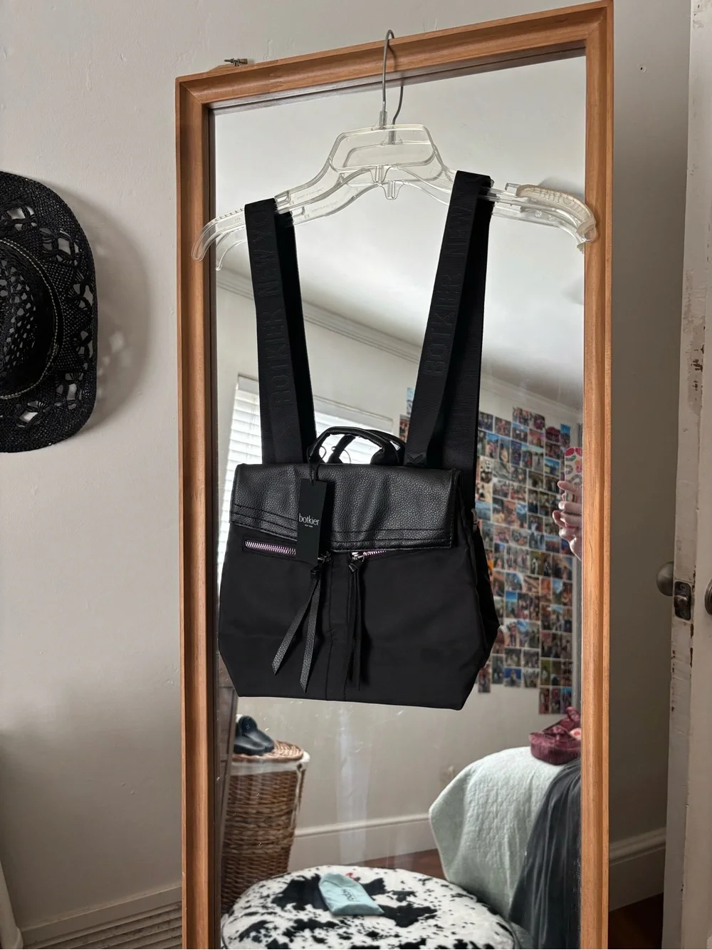 botkier Black Nylon Backpack with Faux-Leather Flap